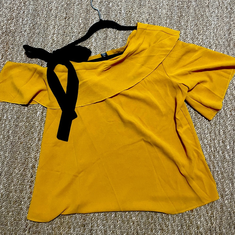 SHEIN VCAY Plus Knot Shoulder Ruffle Trim Top Sz 0XL (12)